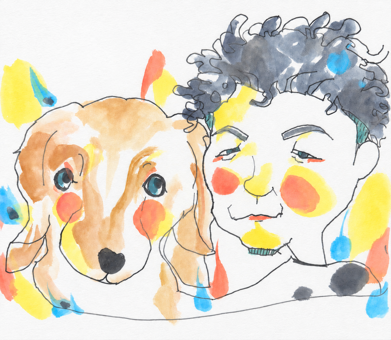 草川輝幸代表と愛犬を描いた水彩イラスト